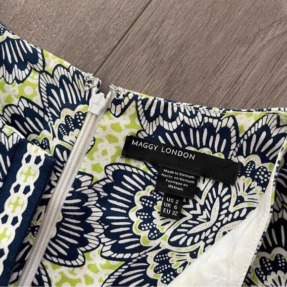 Maggy London Lime Green Floral Fit & Flare Knee Length Dress - Picture 6 of 7